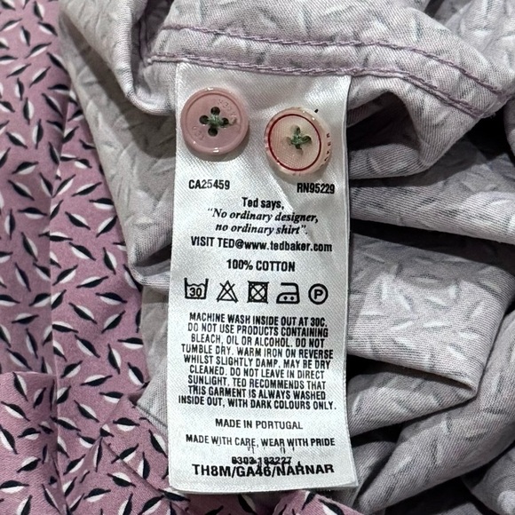 Ted Baker Purple Leaf Print Casual Button Down Shirt Country Club Summer Size S - Picture 7 of 9